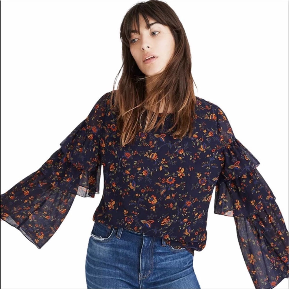 Madewell ruffle sleeve top XS